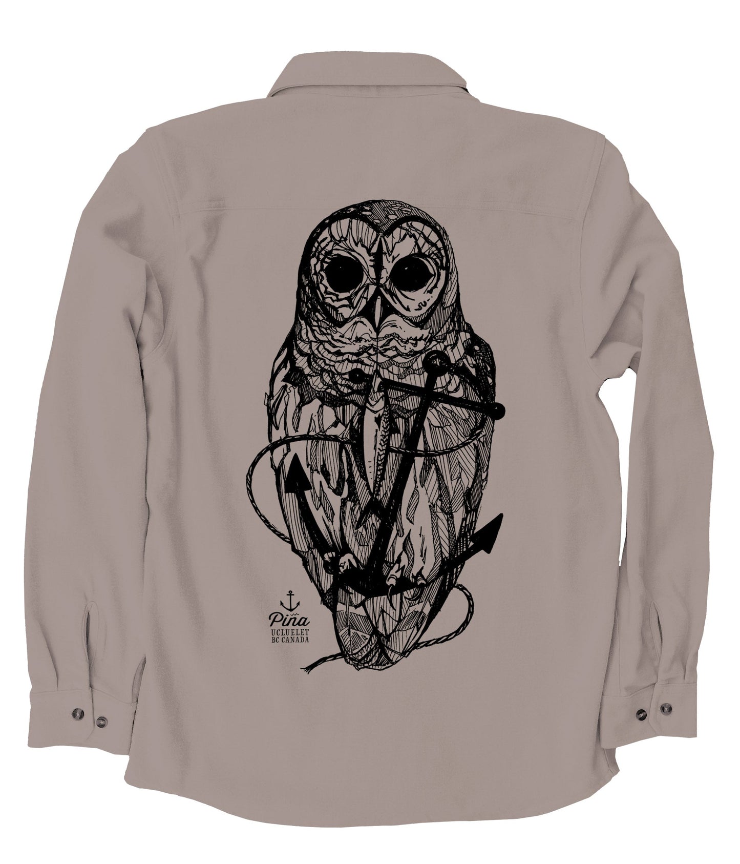 Owl & Anchor in Black Ink Organic Cotton Flannel