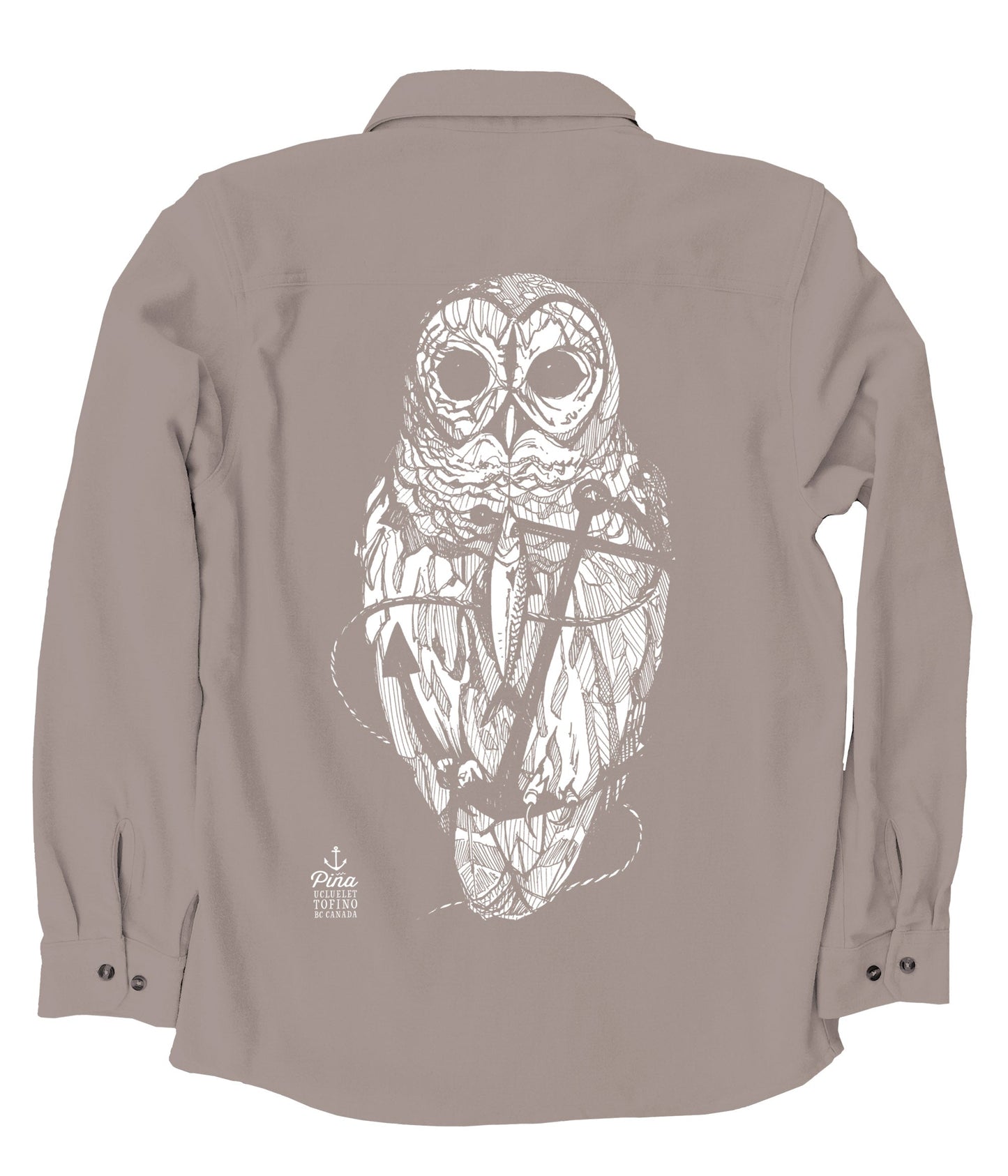 Owl & Anchor in White Ink Organic Cotton Flannel