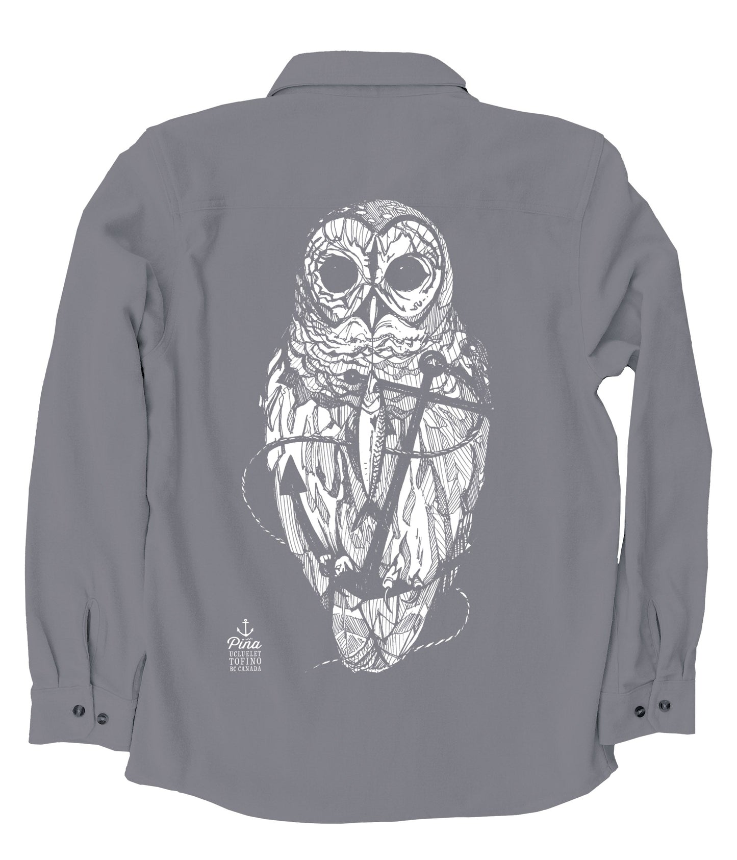 Owl & Anchor in White Ink Organic Cotton Flannel