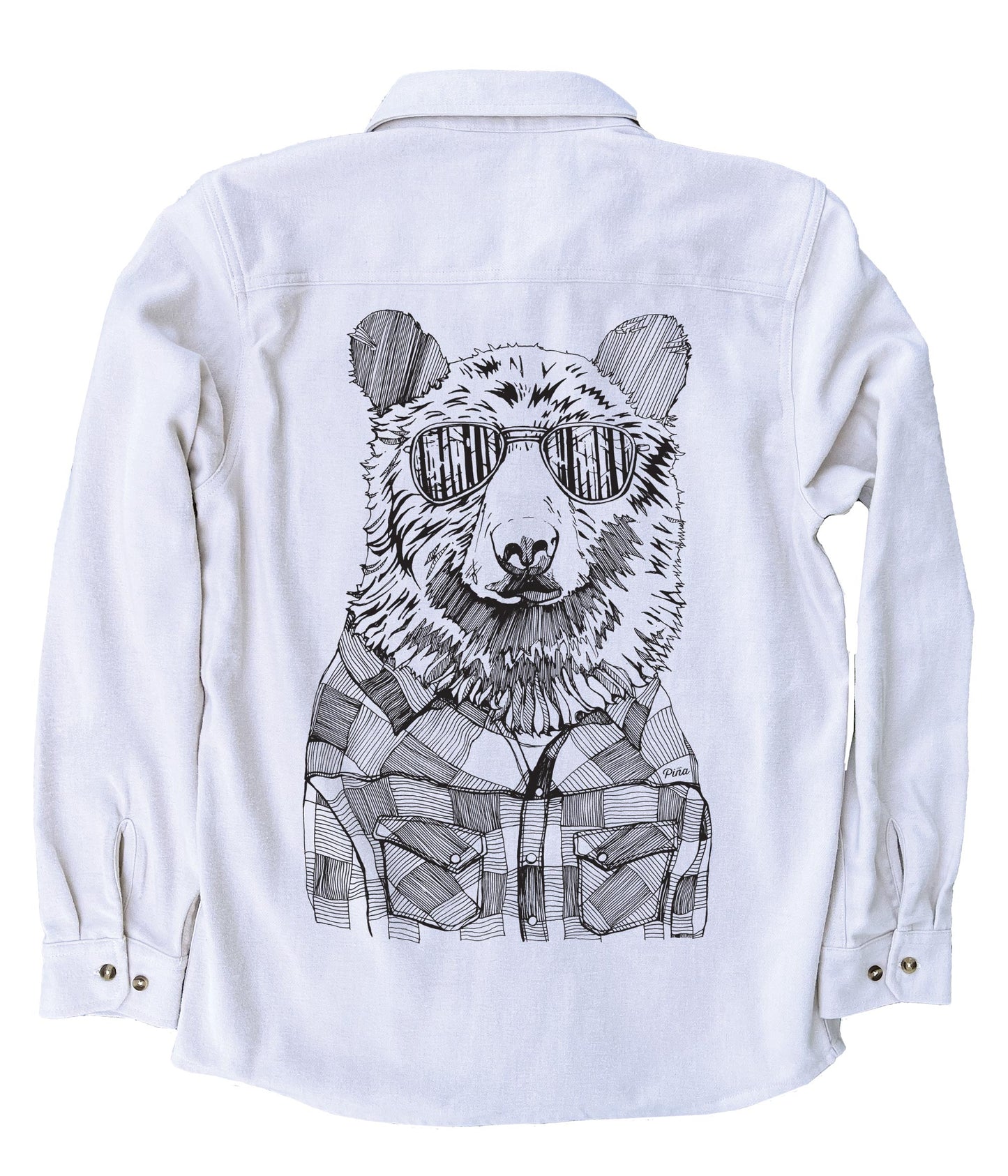 Hipster Bear in Black Ink Organic Cotton Flannel