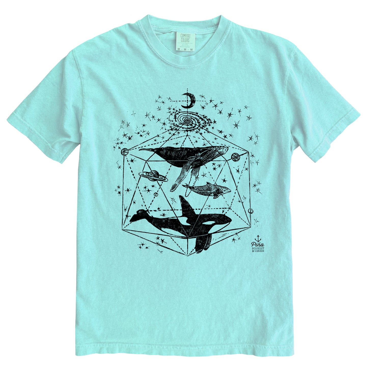 Galactic Whales in Black Ink Comfort Colours Heavyweight Cotton Unisex Tee