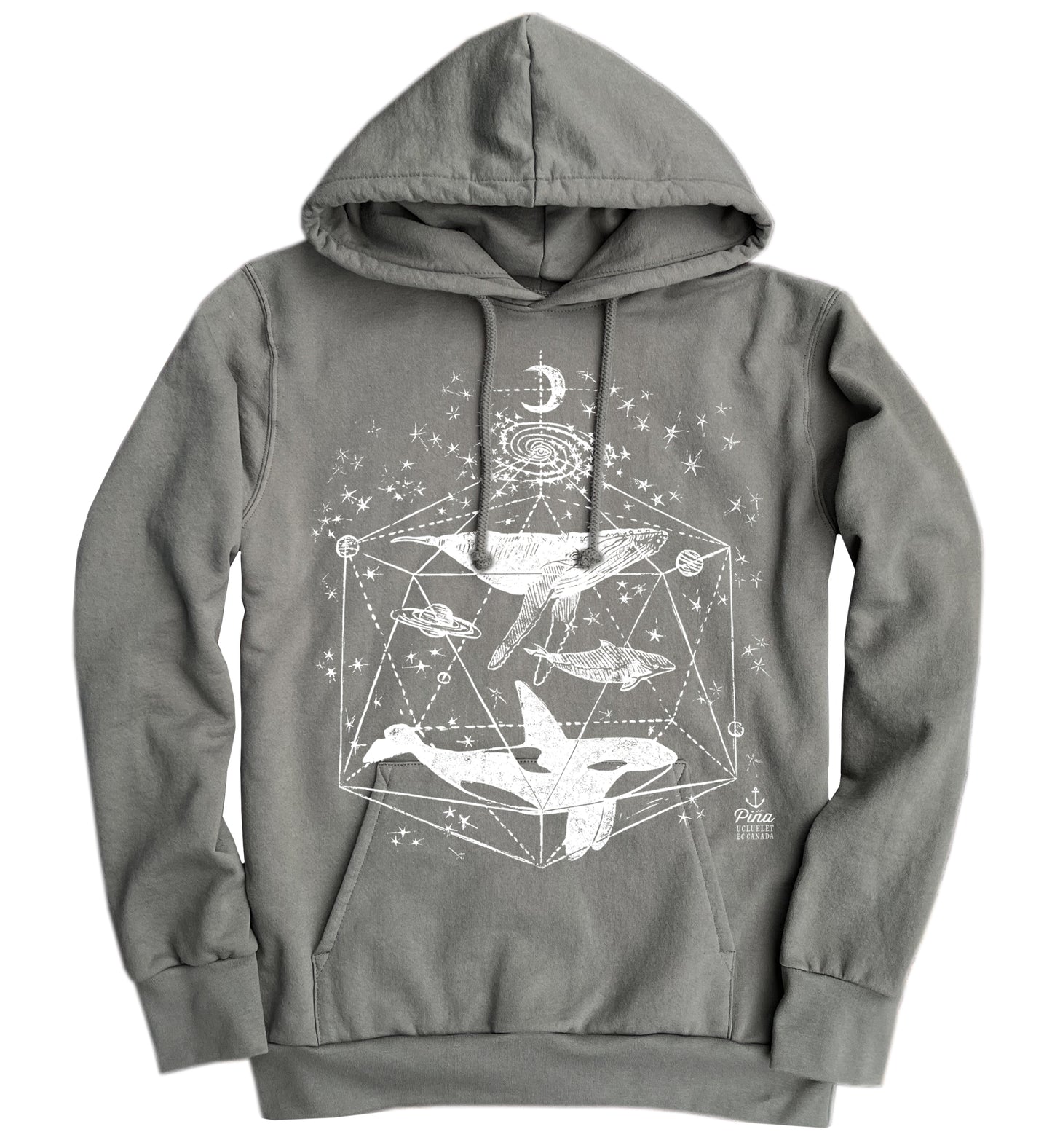 Galactic Whales in White Ink Organic Cotton Unisex Hoodie Made in Canada