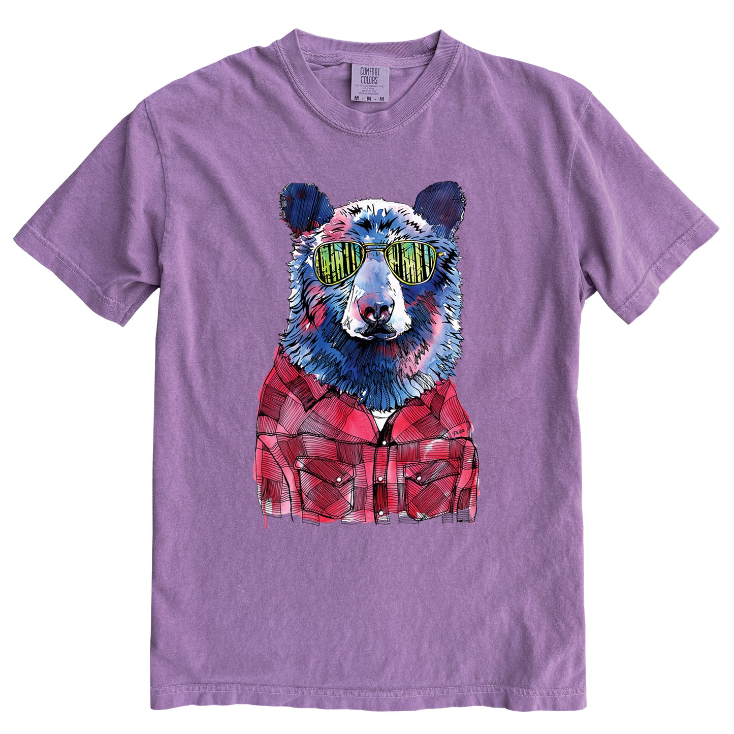 Hipster Bear in Colour Ink Comfort Colours Heavyweight Cotton Unisex Tee