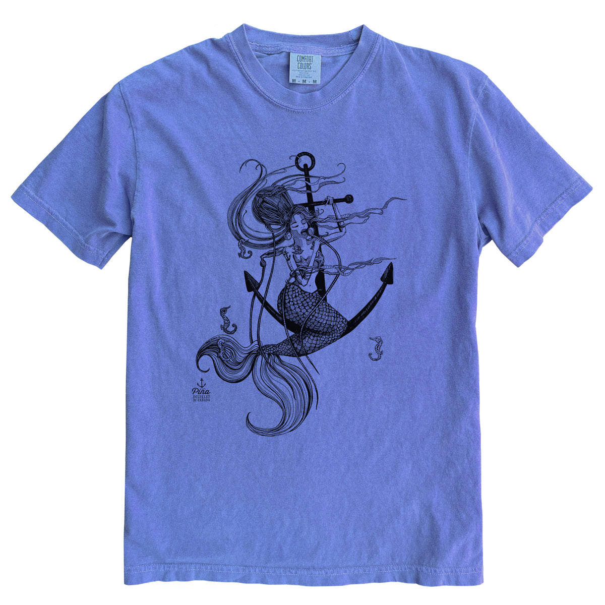 Mermaid Singing in Black Ink Comfort Colours Heavyweight Cotton Unisex Tee