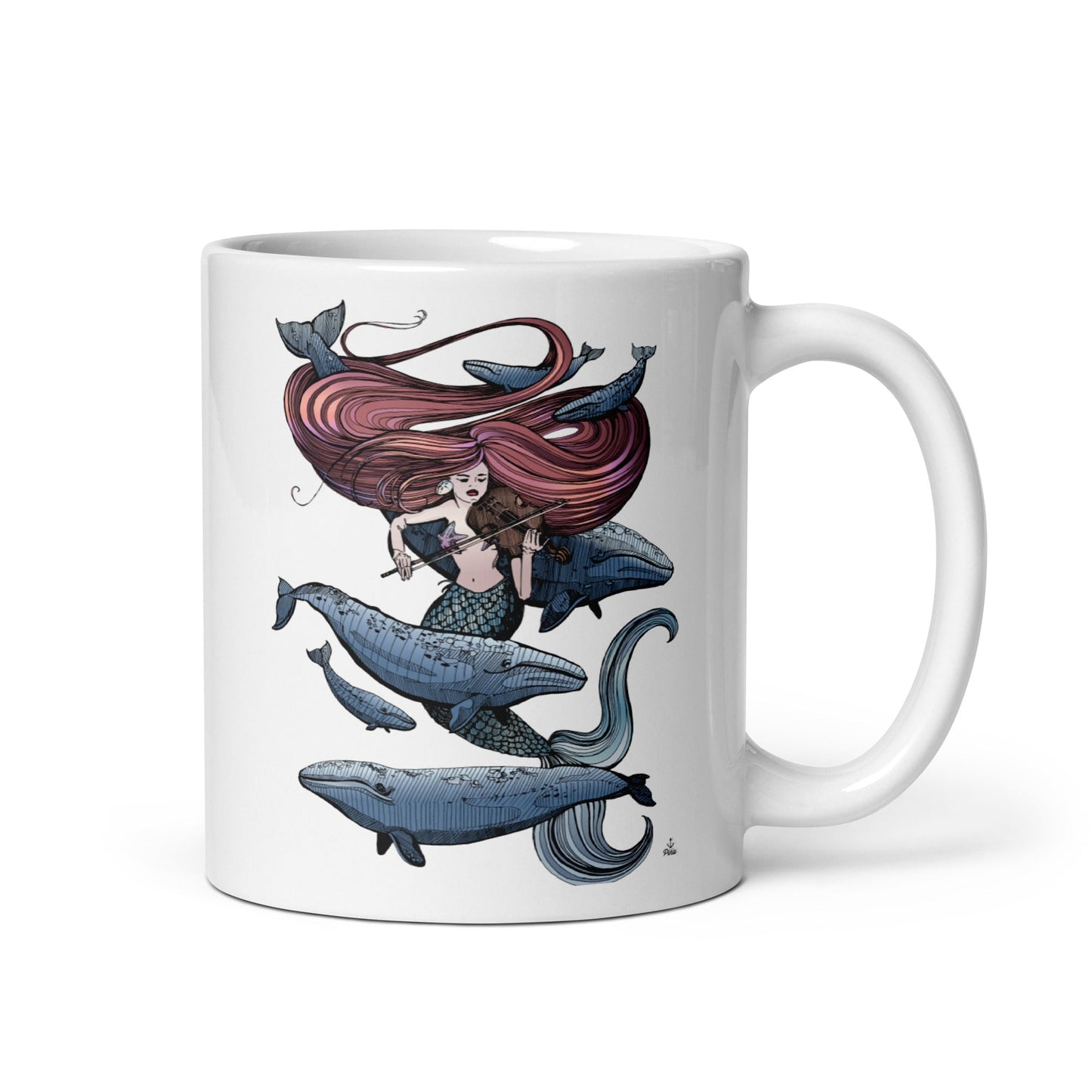 Mermaid Fiddling White Glossy Mug