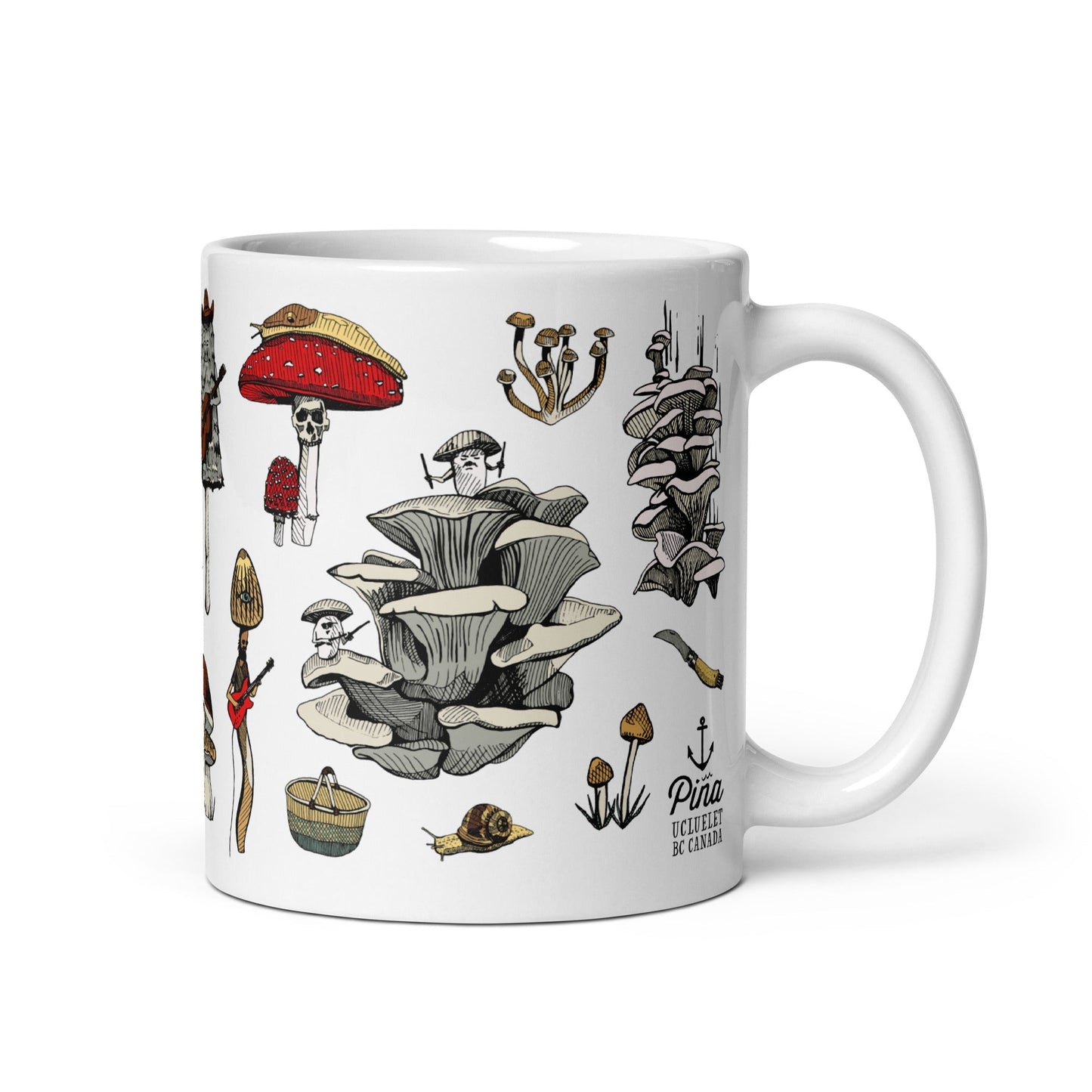 PNW Mushrooms White Glossy Mug