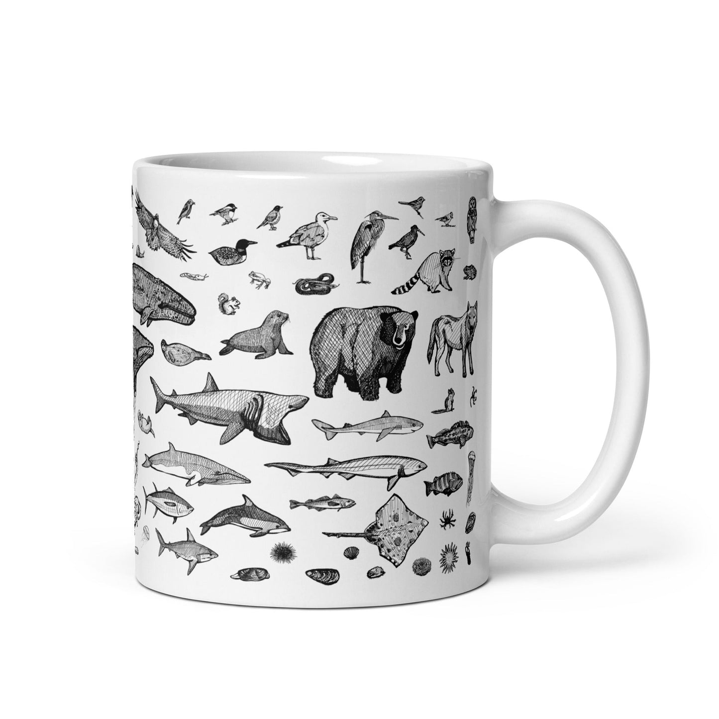 PNW Animal Species White Glossy Mug