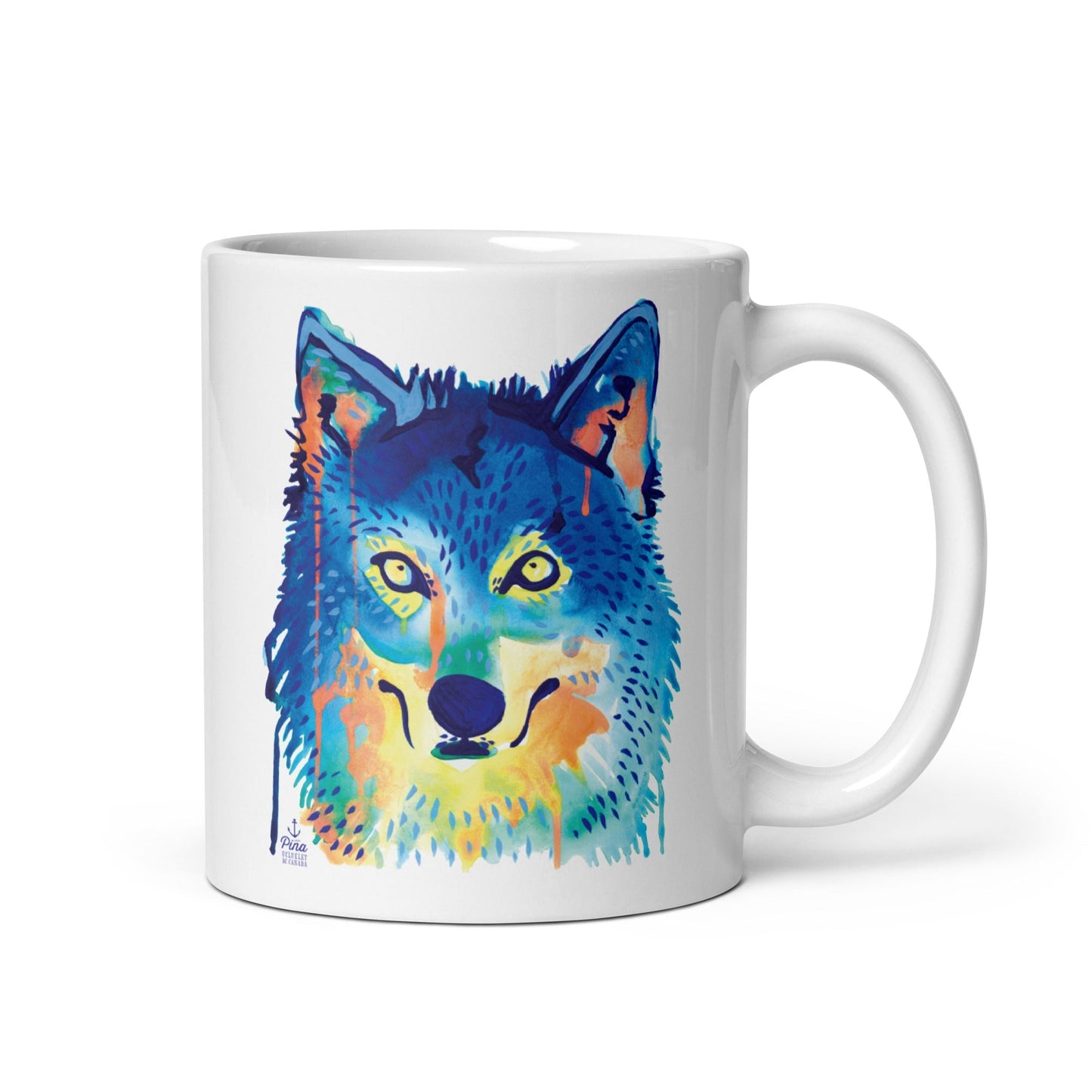 Watercolour Wolf Face White Glossy Mug