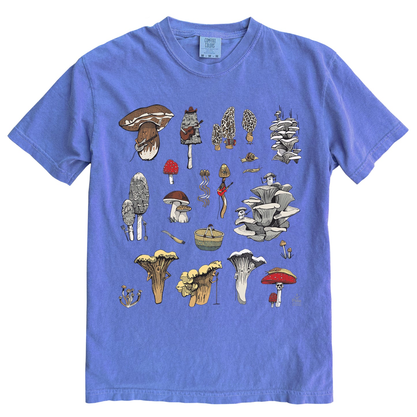 PNW Mushrooms in Colour Ink Light On Dark Comfort Colours Heavyweight Cotton Unisex Tee