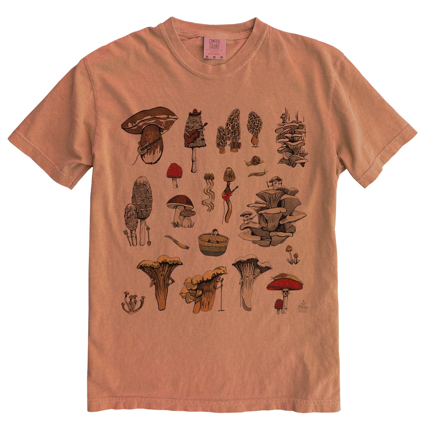 PNW Mushrooms in Colour Ink Comfort Colours Heavyweight Cotton Unisex Tee