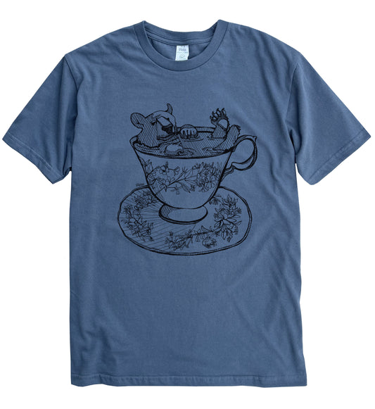 Bear in Teacup in Black Ink Organic Cotton Unisex Tee