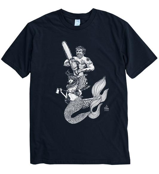 Chainsaw Mercouple White Ink Organic Cotton Unisex Tee