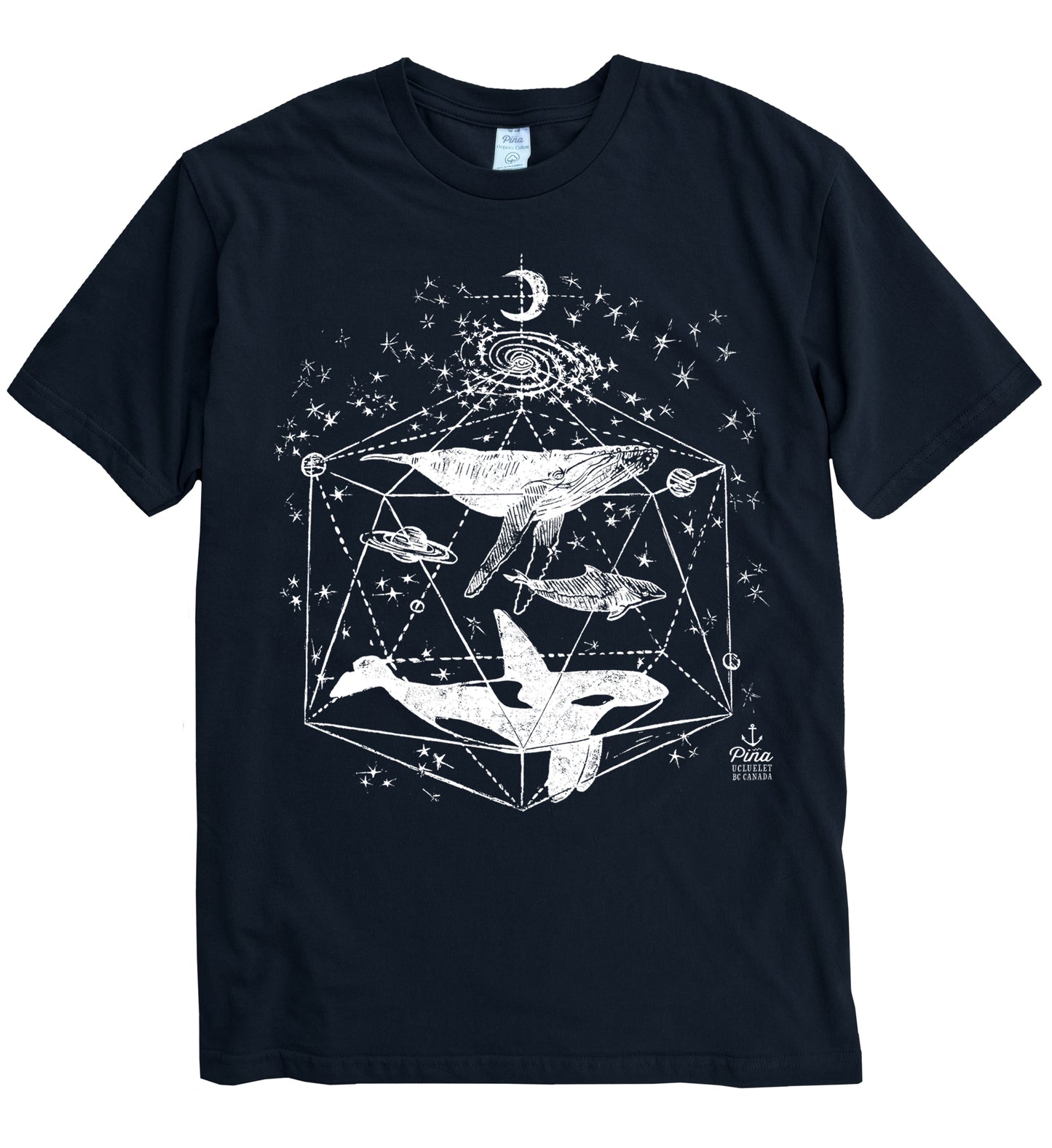 Galactic Whales in White Ink Organic Cotton Unisex Tee