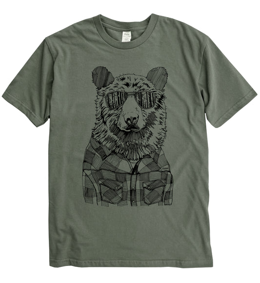 Hipster Bear in Black Ink Organic Cotton Unisex Tee