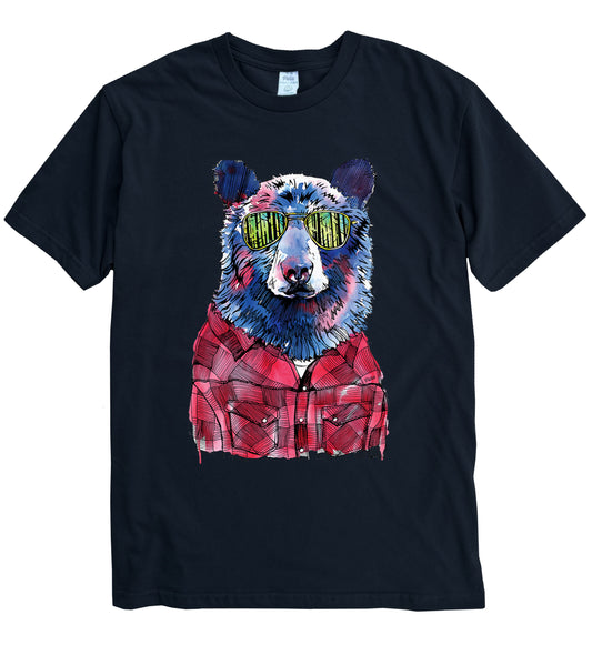 Hipster Bear in Full Colour Organic Cotton Unisex Tee