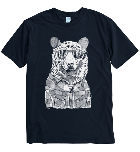 Hipster Bear in White Ink Organic Cotton Unisex Tee