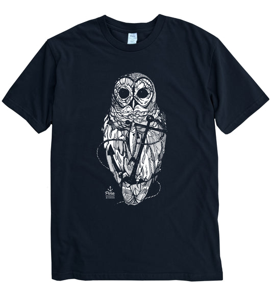Owl & Anchor in White Ink Organic Cotton Unisex Tee