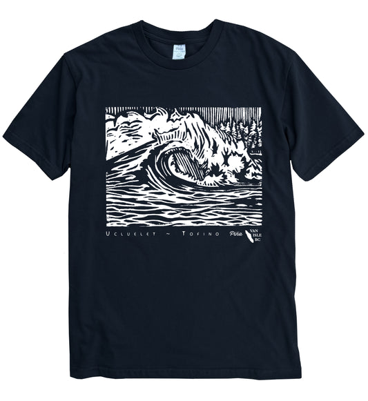 PNW Wave in White Ink Organic Cotton Unisex Tee