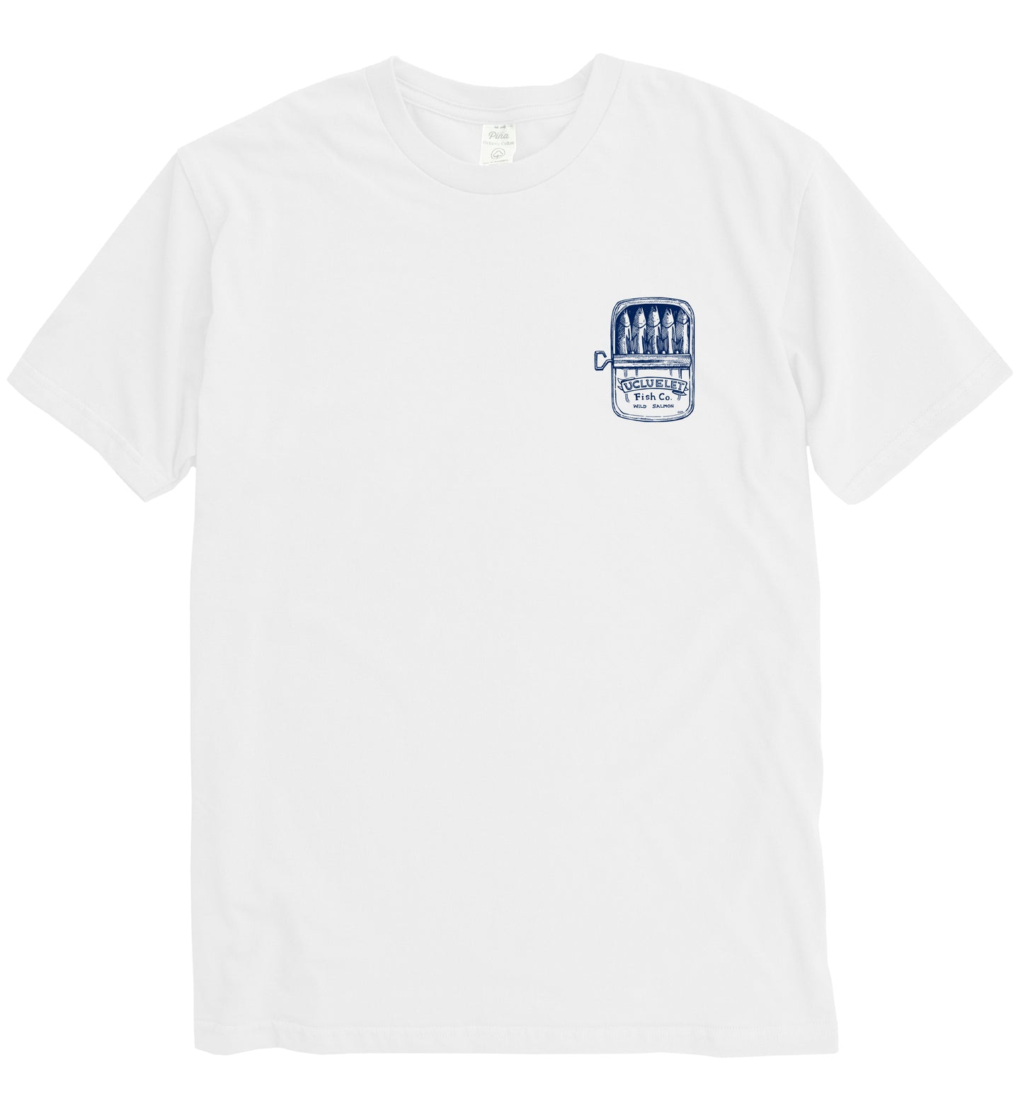 Made in Canada Salmon Can in Navy Ink Organic Cotton Unisex Tee