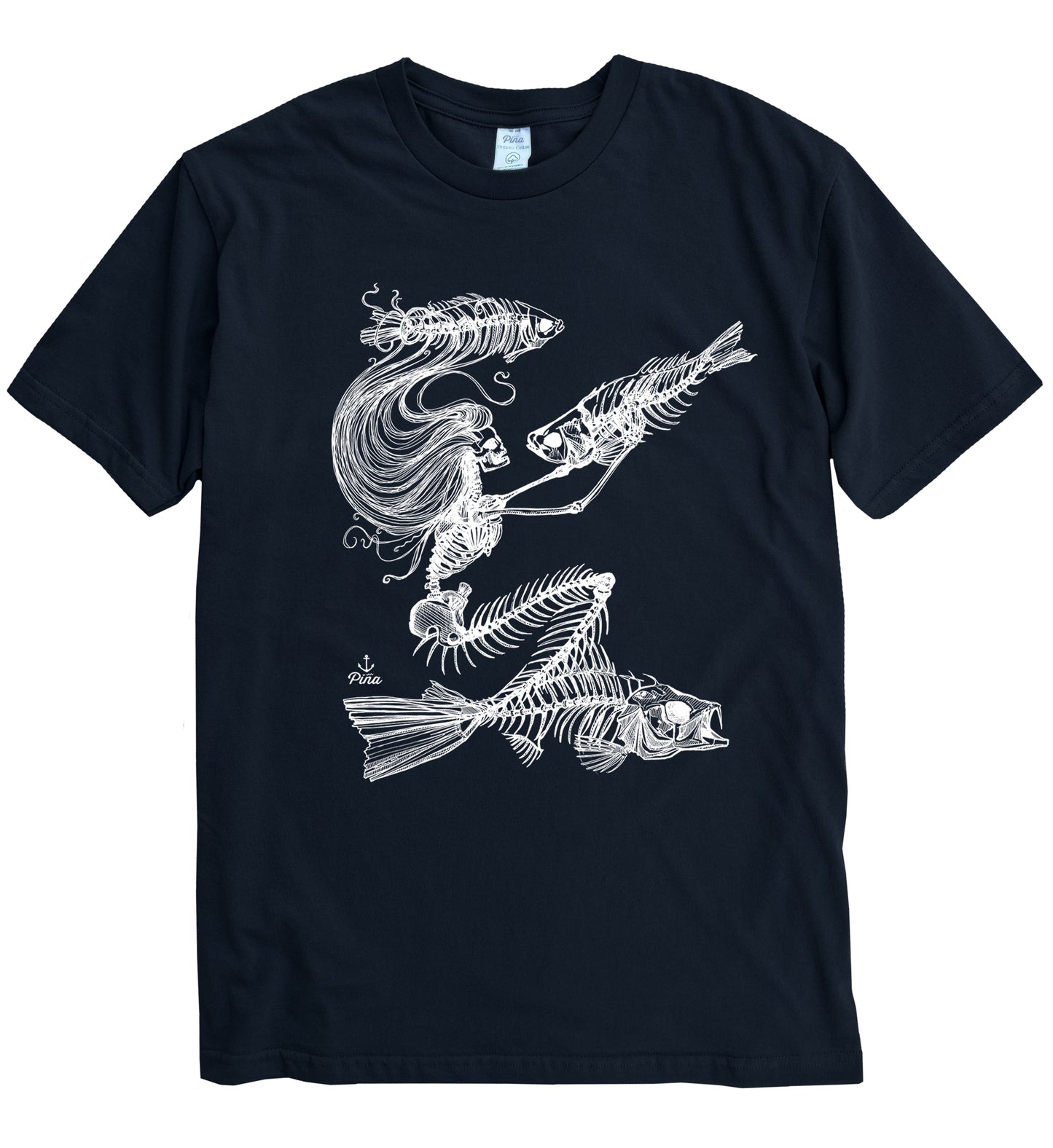 Skeleton Mermaid in White Ink Organic Cotton Unisex Tee