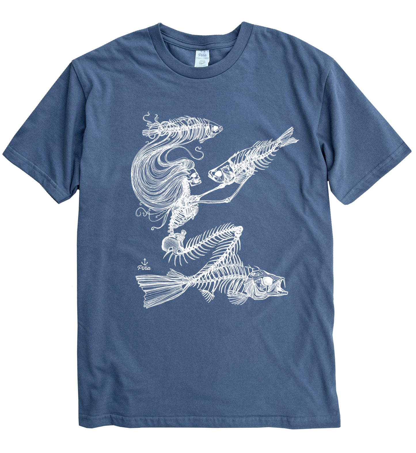 Skeleton Mermaid in White Ink Organic Cotton Unisex Tee