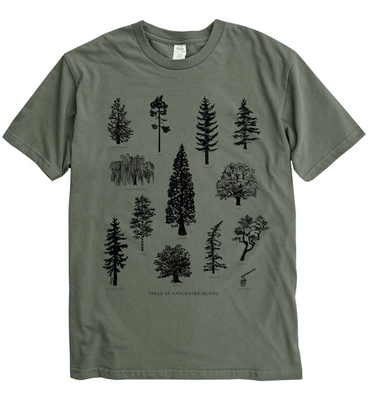 PNW Tree Species in Black Ink Organic Cotton Unisex Tee