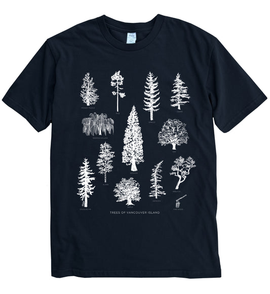 PNW Trees in White Ink Organic Cotton Unisex Tee
