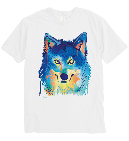 Watercolour Wolf Face Organic Cotton Unisex Tee