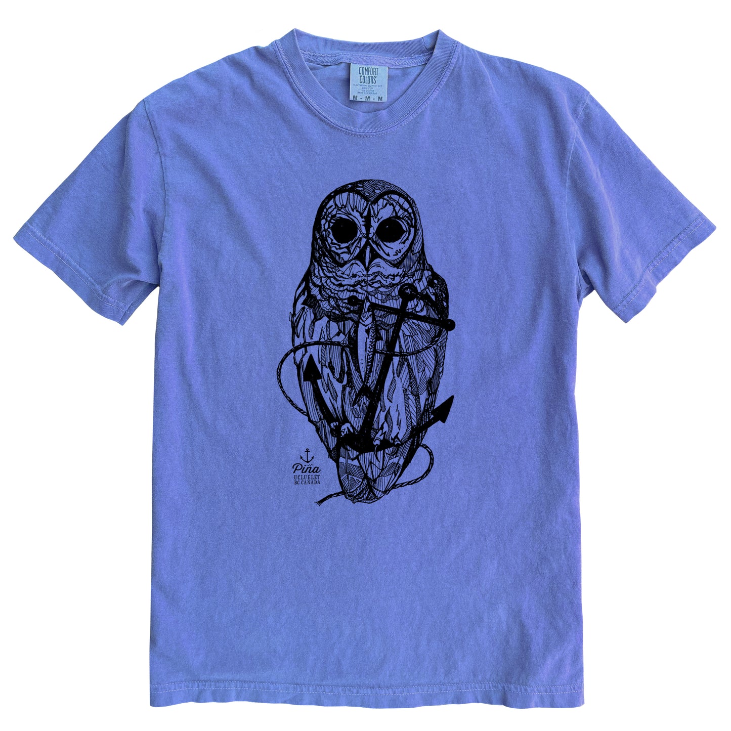 Owl and Anchor in Black Ink Comfort Colours Heavyweight Cotton Unisex Tee
