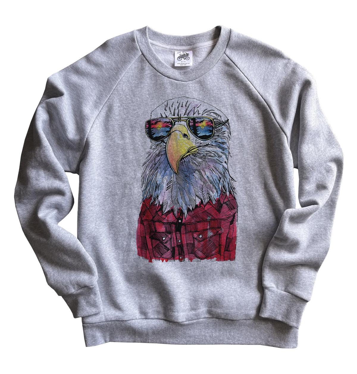 Hipster Eagle in Full Colour Organic Cotton Unisex Sweatshirt