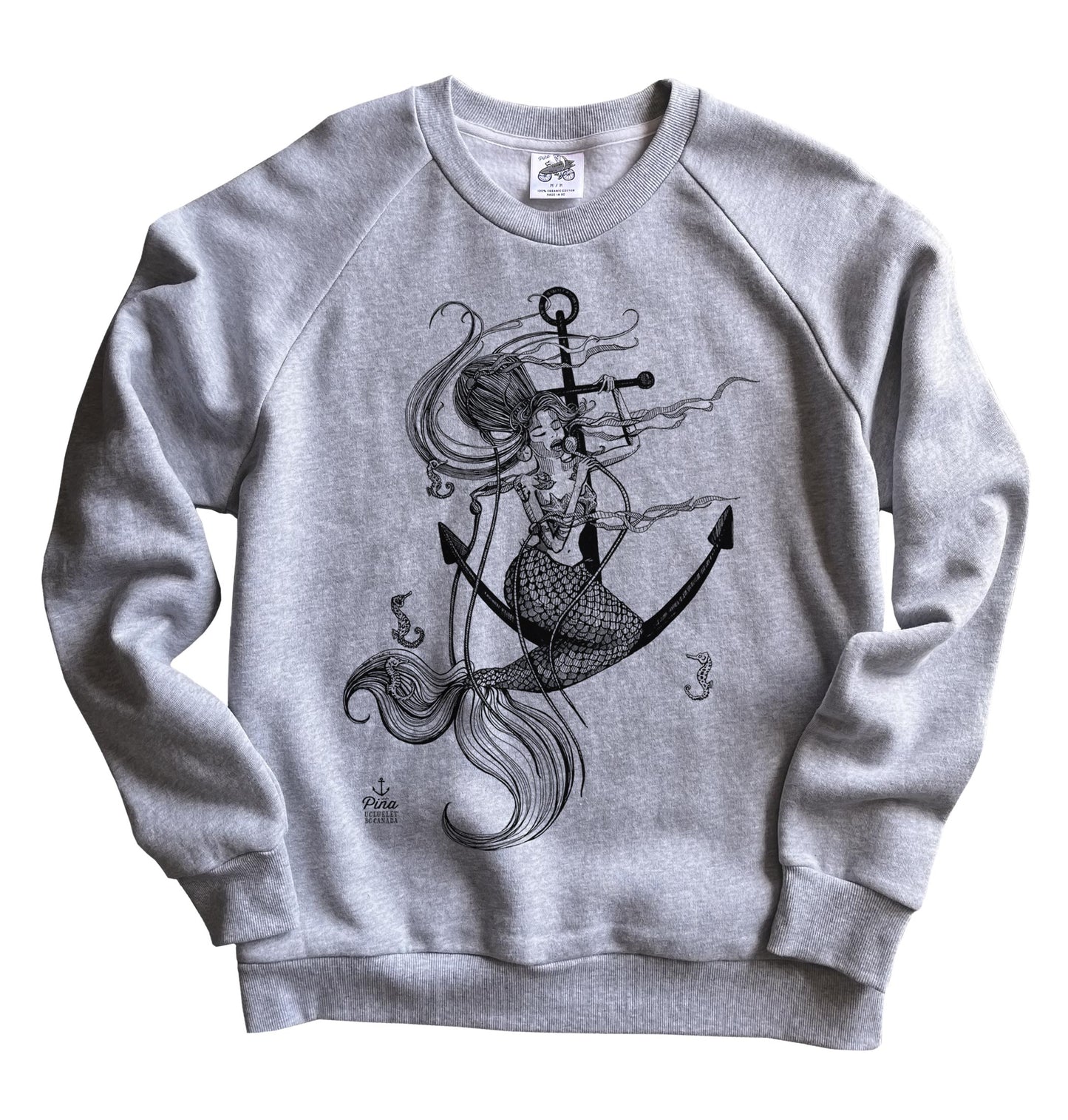 Mermaid Singing in Black Ink Organic Cotton Unisex Sweatshirt