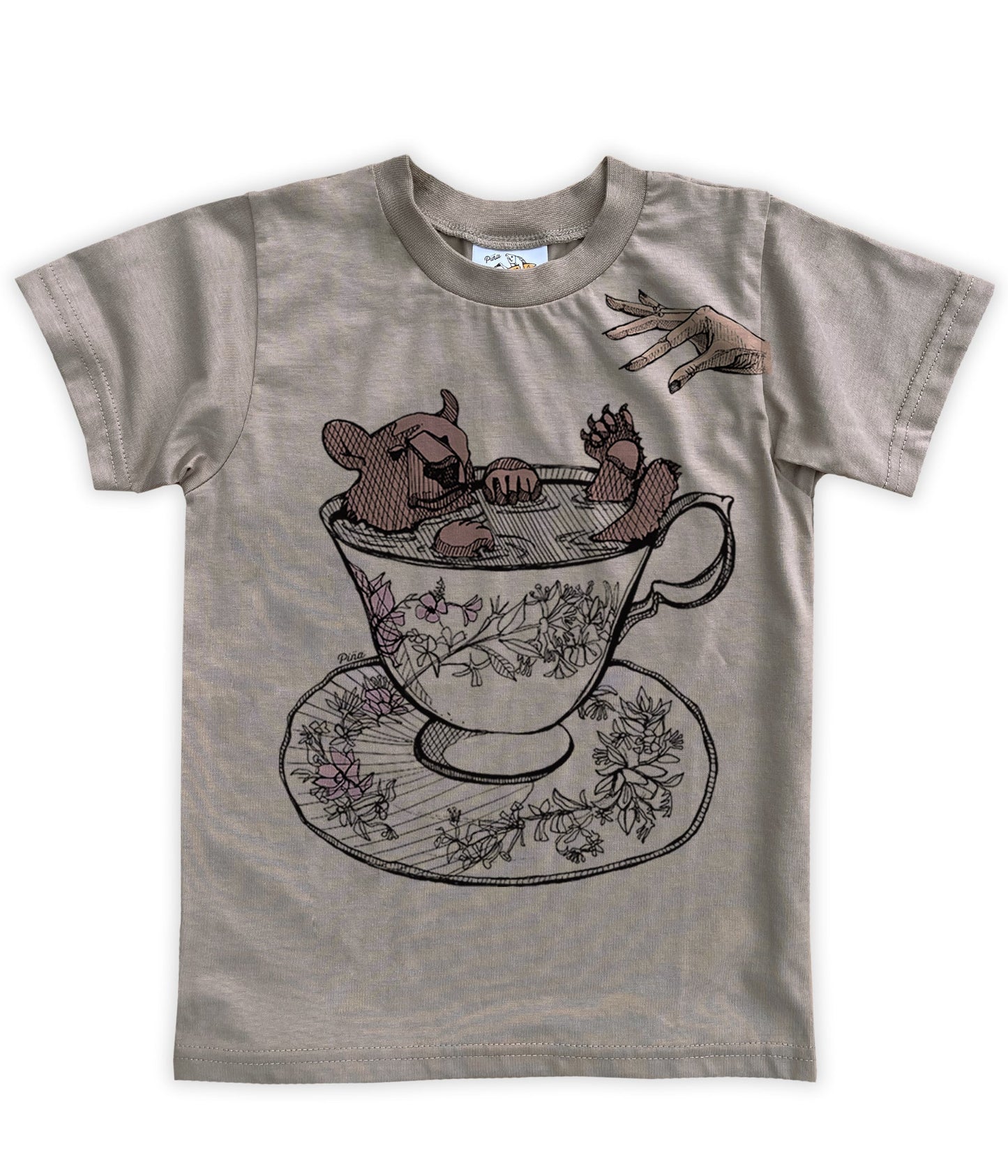 Bear in Teacup with Hand in Colour Organic Cotton Kids Tee
