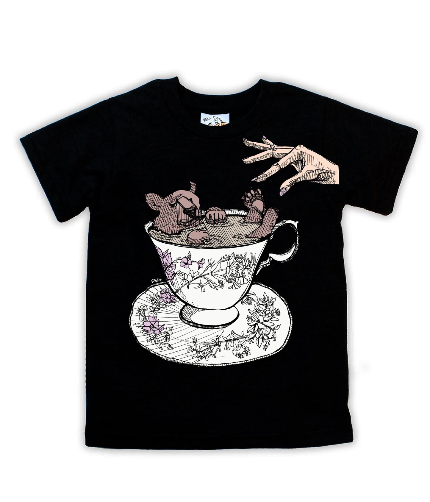Bear in Teacup with Hand in Colour Organic Cotton Kids Tee