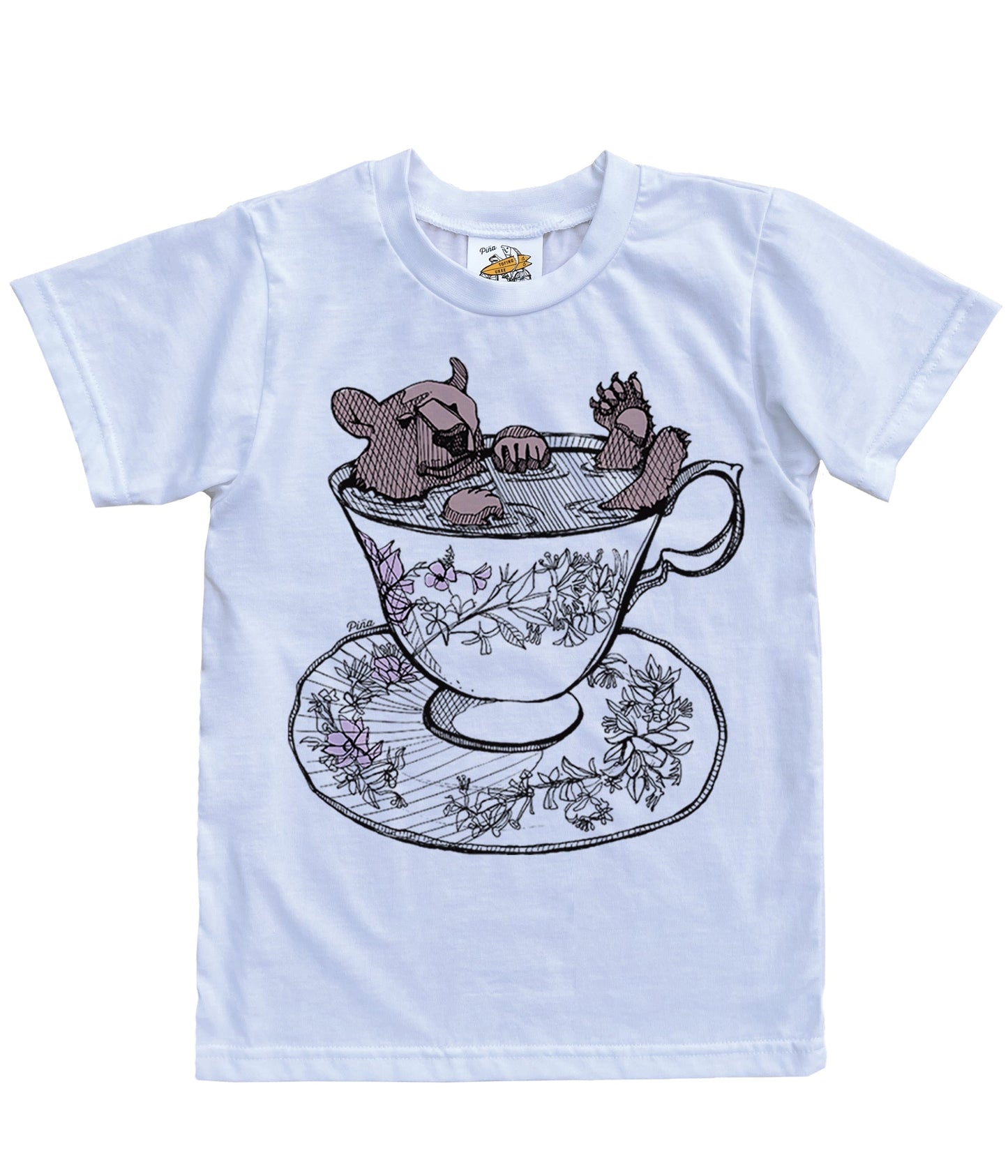 Bear in Teacup in Colour Organic Cotton Kids Tee