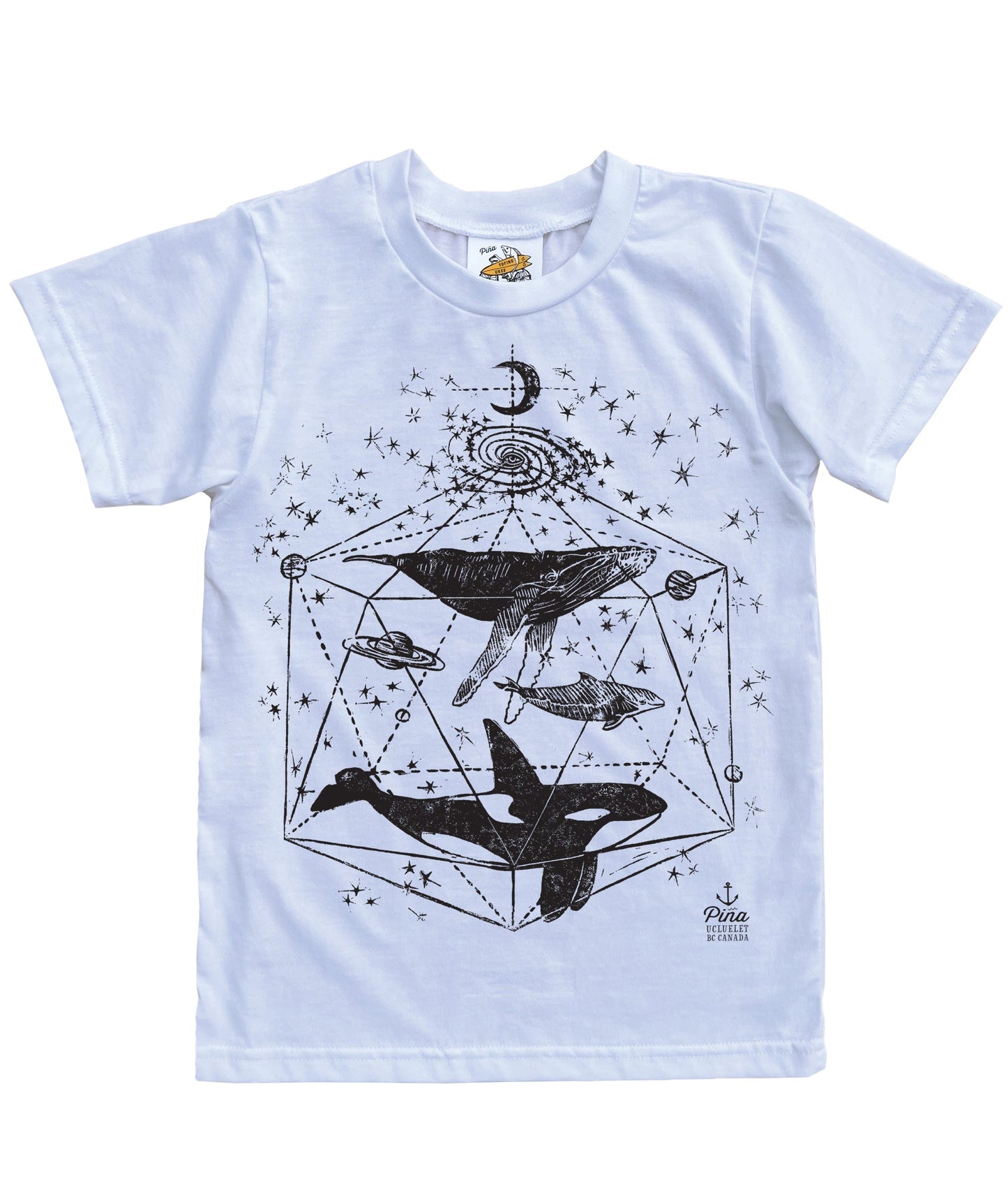 Galactic Whales in Black Organic Cotton Kids Tee