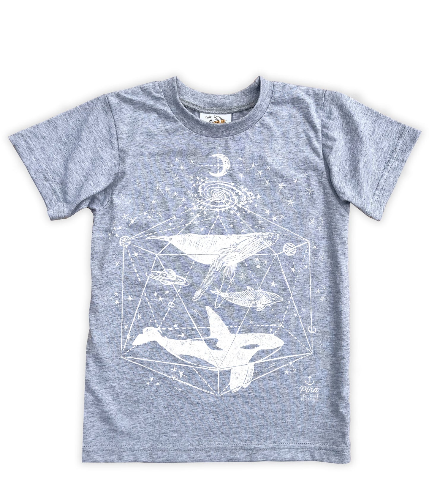 Galactic Whales in White Negative Organic Cotton Kids Tee