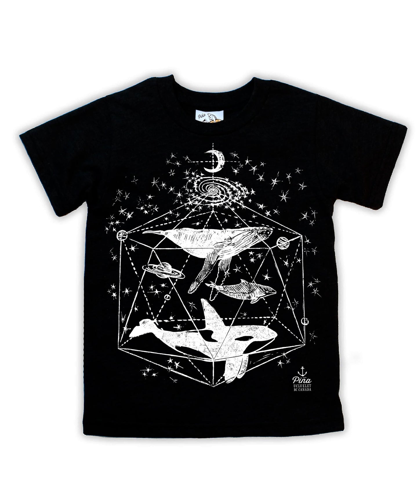 Galactic Whales in White Negative Organic Cotton Kids Tee