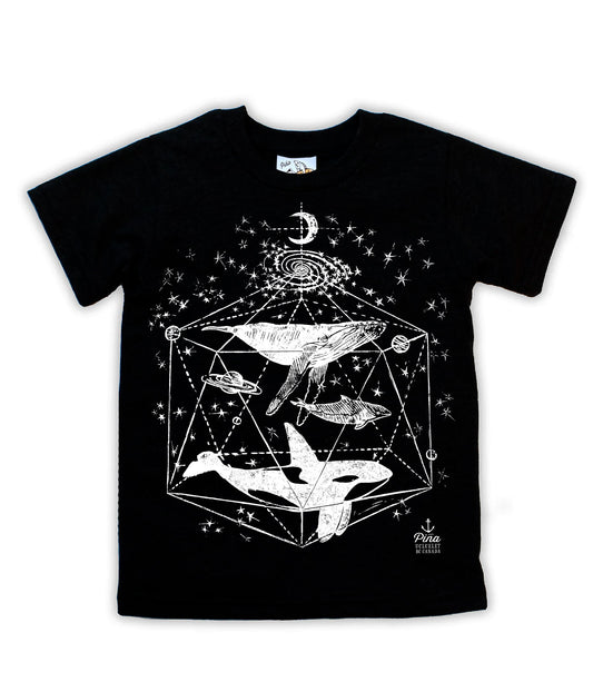 Galactic Whales in White Negative Organic Cotton Kids Tee