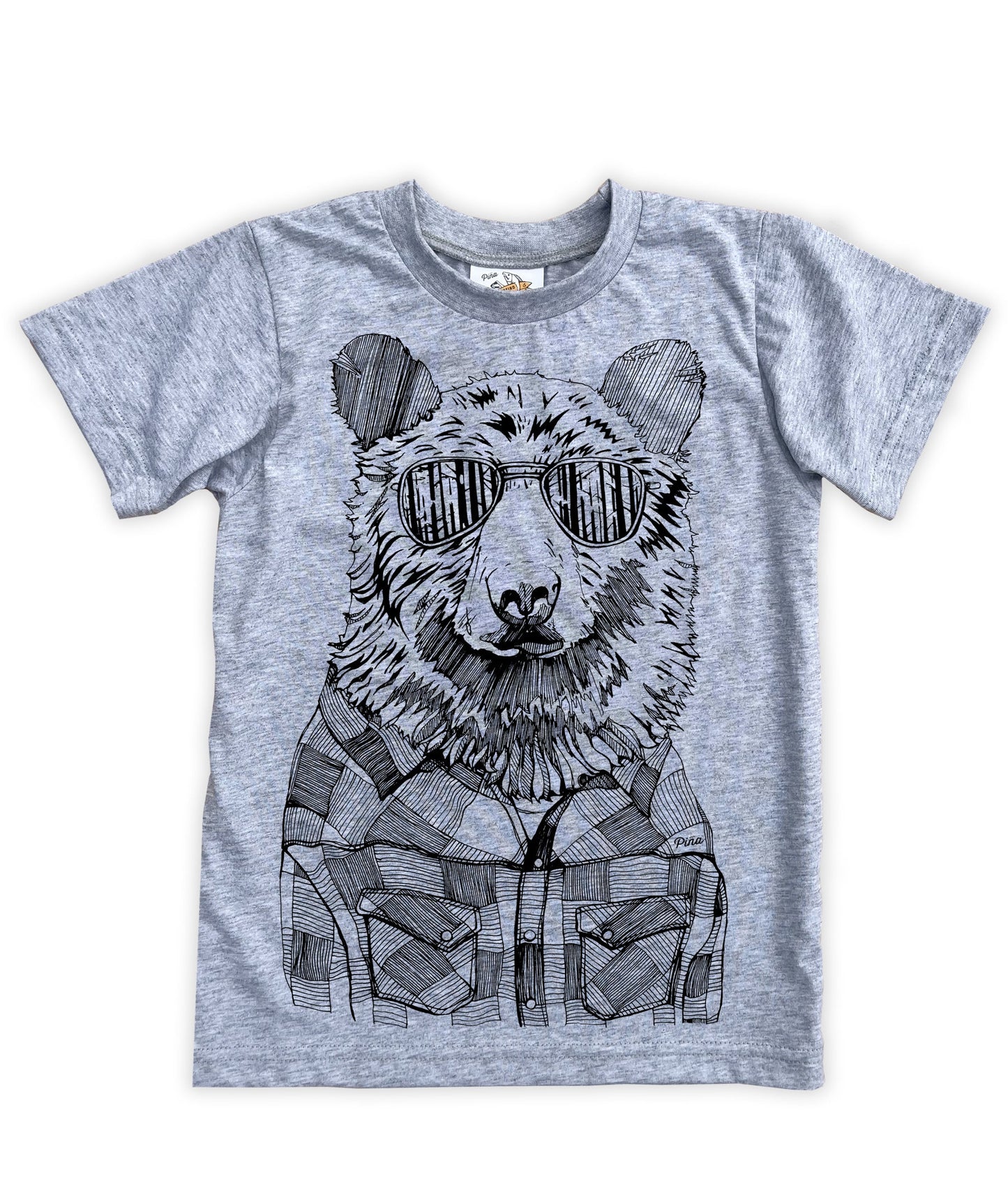 Hipster Bear in Black Organic Cotton Kids Tee