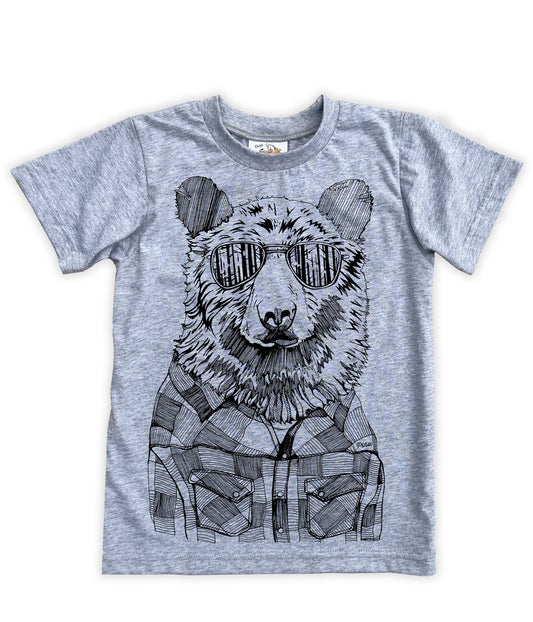 Hipster Bear in Black Organic Cotton Kids Tee
