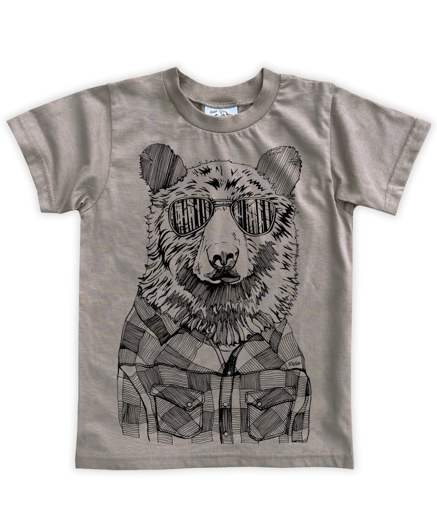Hipster Bear in Black Organic Cotton Kids Tee