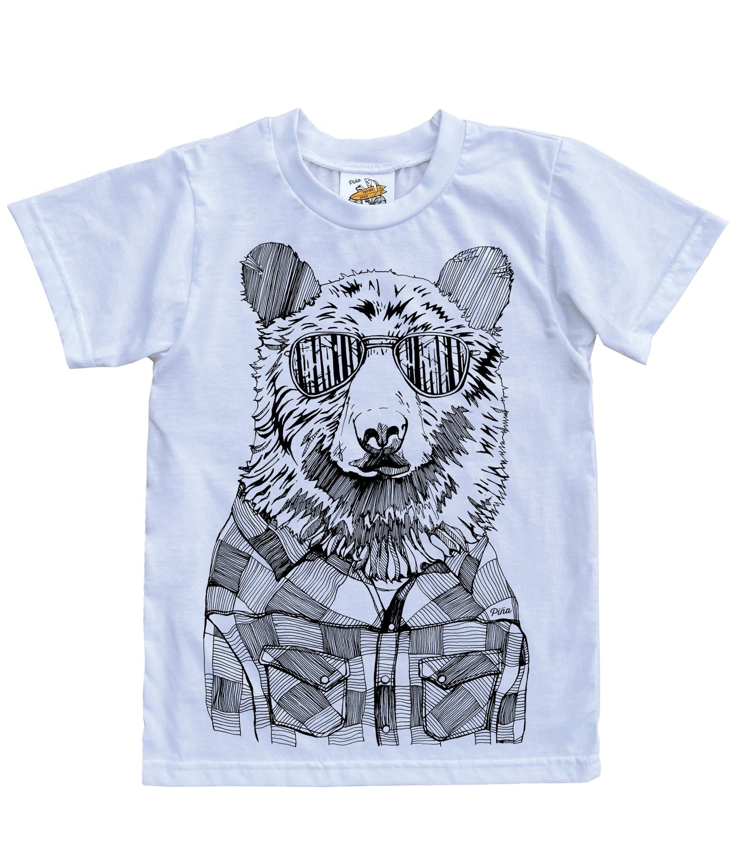 Hipster Bear in Black Organic Cotton Kids Tee
