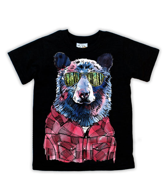 Hipster Bear in Full Colour Organic Cotton Kids Tee
