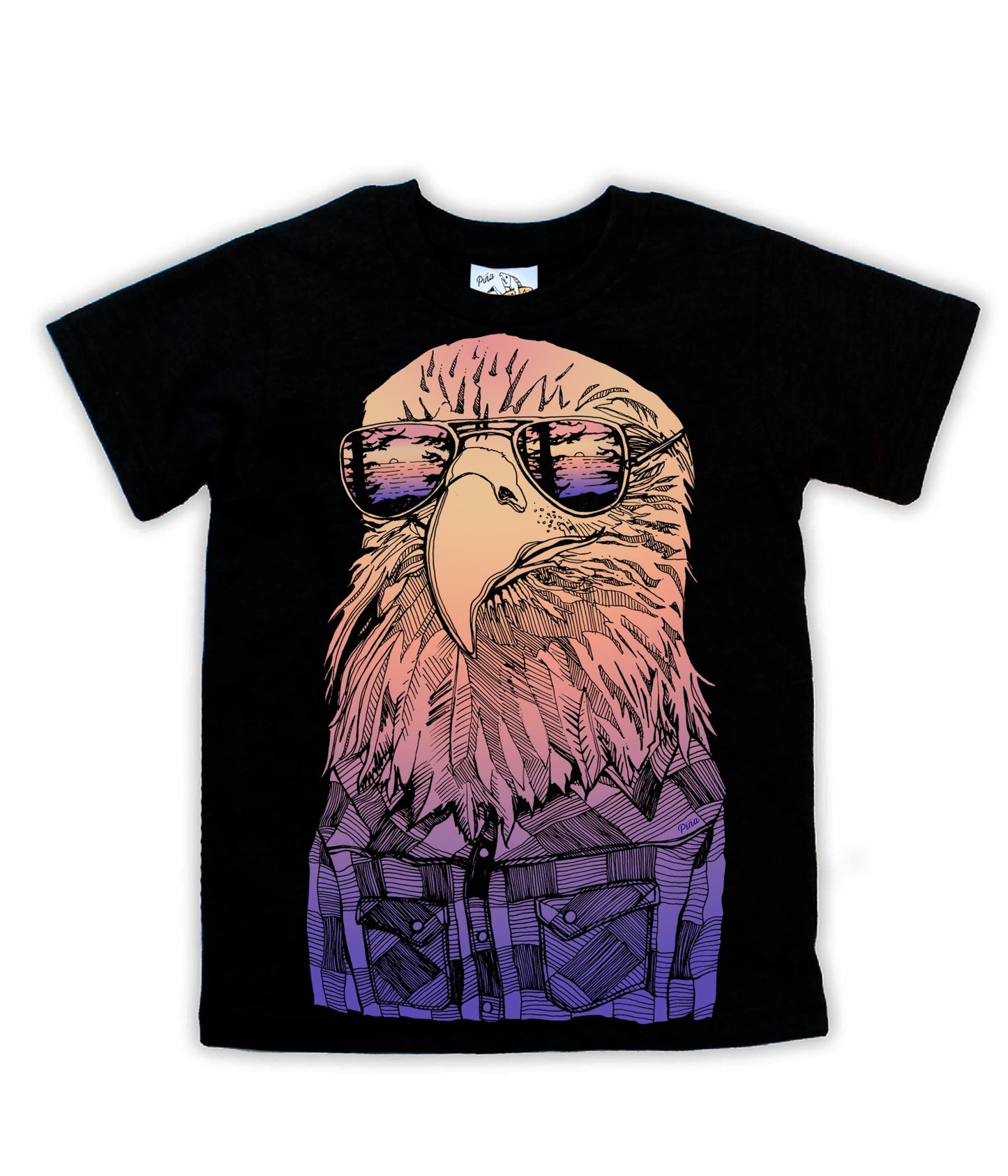Hipster Eagle in Colour Negative Light on Dark Organic Cotton Kids Tee