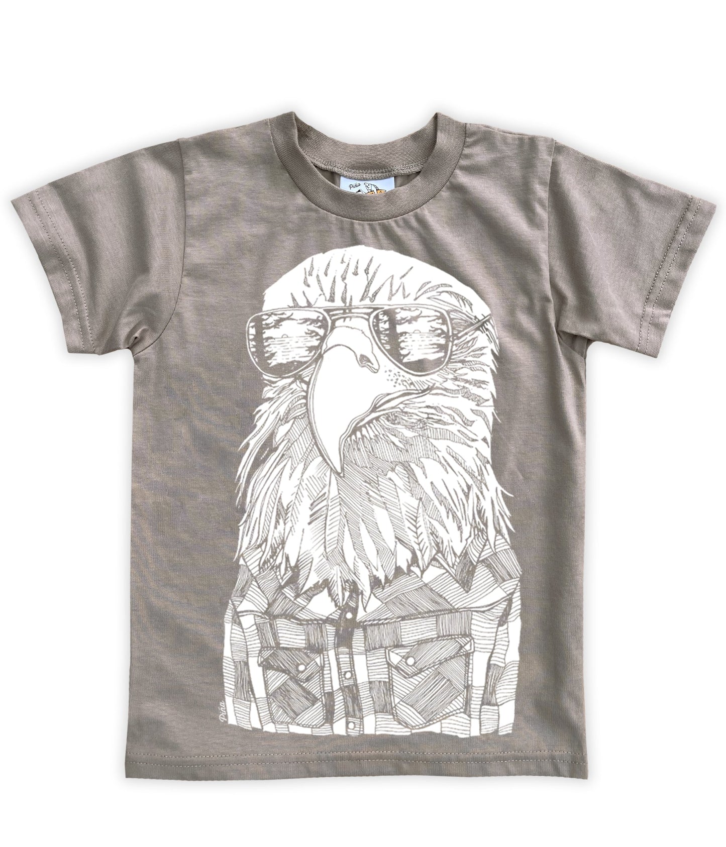 Hipster Eagle in White Negative Light on Dark Organic Cotton Kids Tee