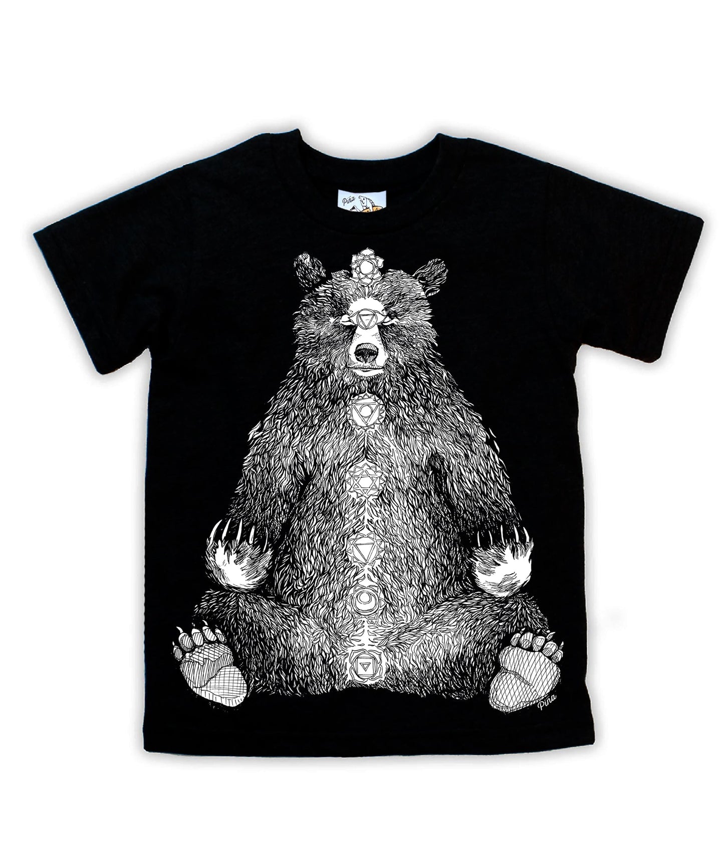 Kundalini Bear in White Negative Organic Cotton Kids Tee