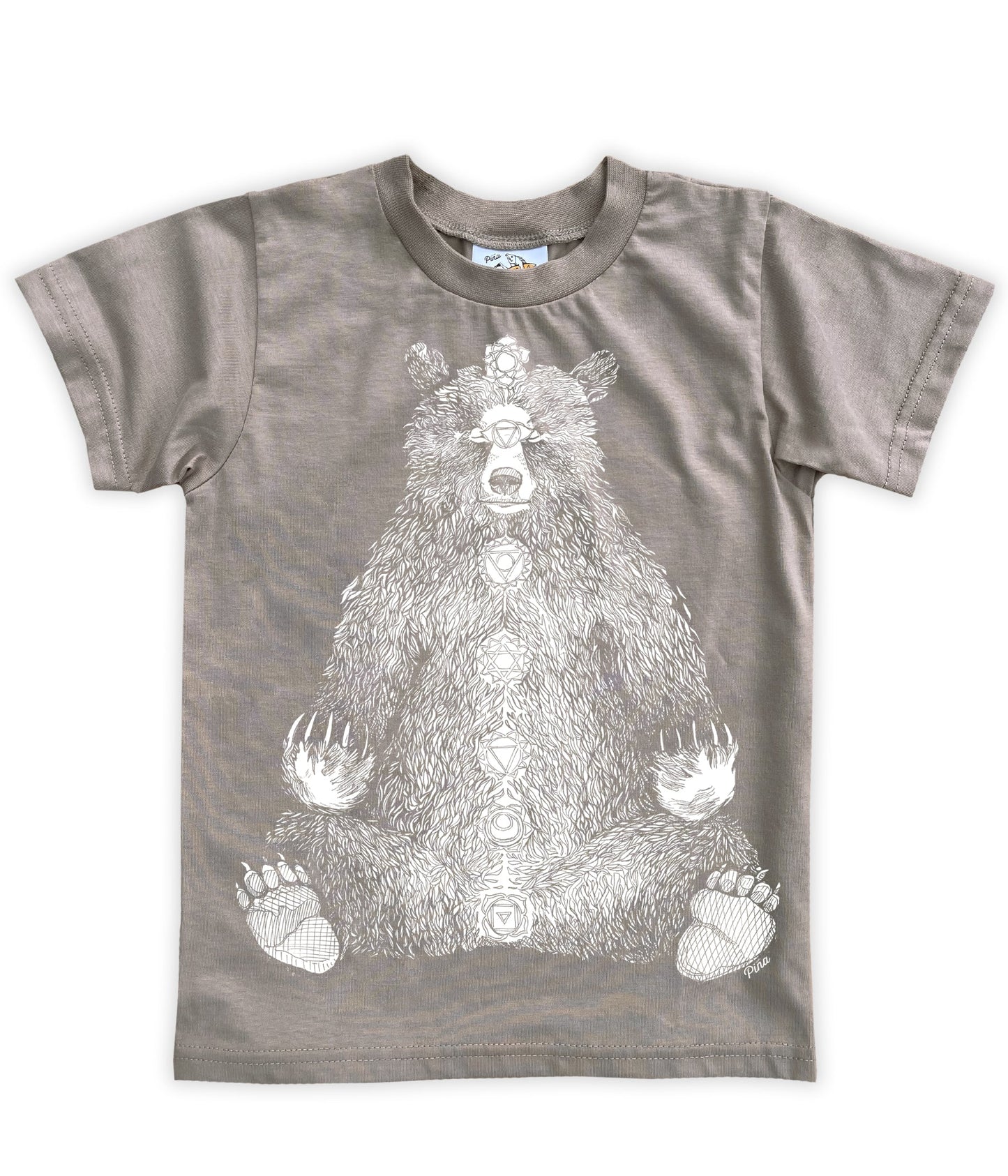 Kundalini Bear in White Negative Organic Cotton Kids Tee