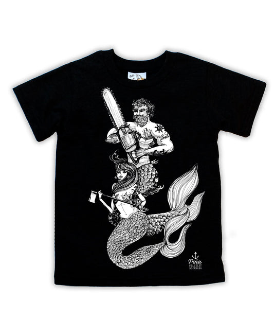 Chainsaw Mercouple in White Negative Organic Cotton Kids Tee