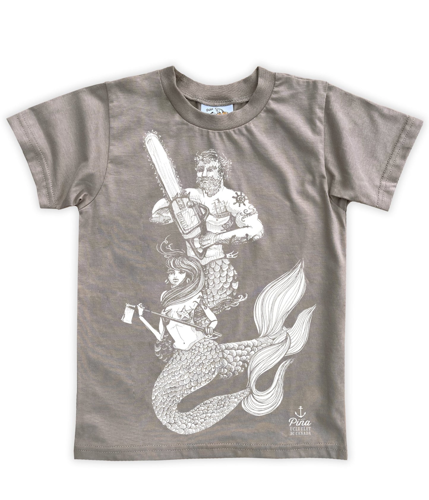 Chainsaw Mercouple in White Negative Organic Cotton Kids Tee