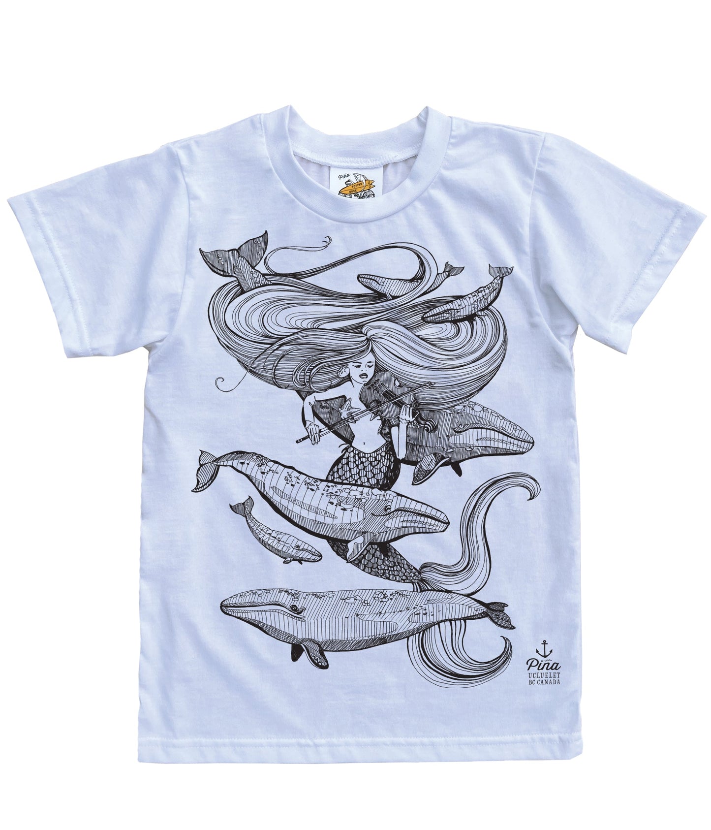 Mermaid Fiddling in Black Organic Cotton Kids Tee